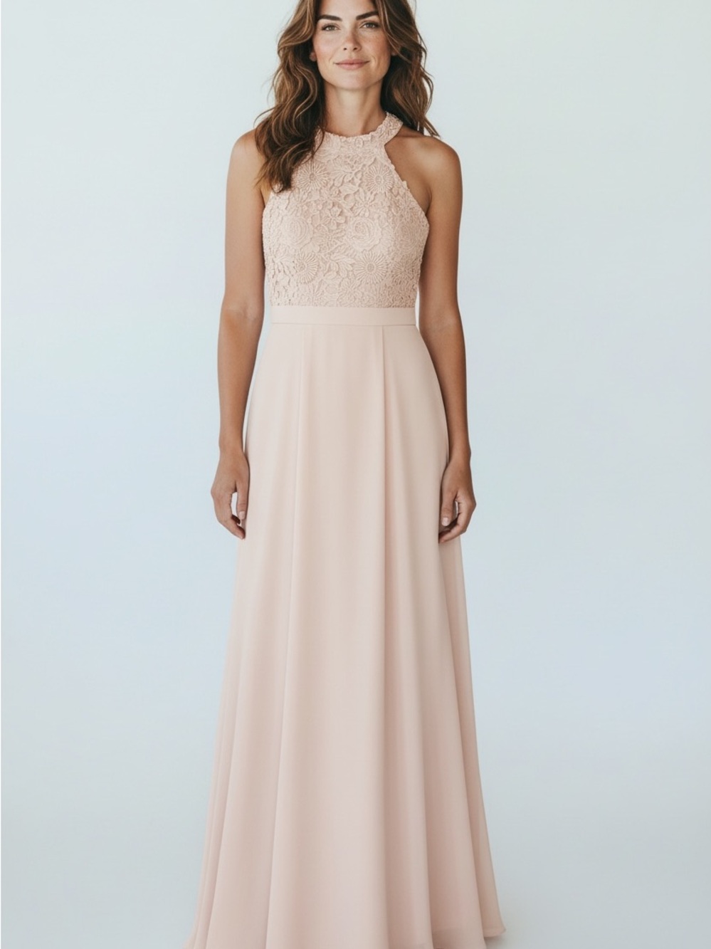 29 Lulu's Dusty Blush Lace Halter Maxi Dress